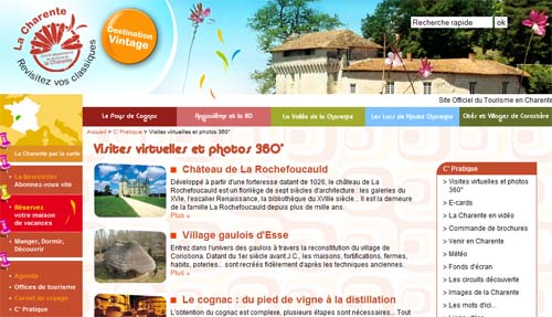 Visites virtuelles 360° HD Showaround sur le site du Comité Départemental du Tourisme de Charente